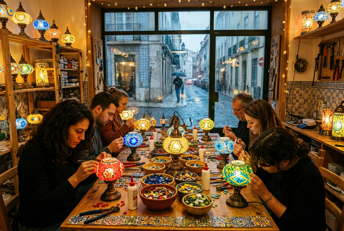 Workshop de candeeiros de mosaico em Lisboa, uma atividade de interior para dias de chuva